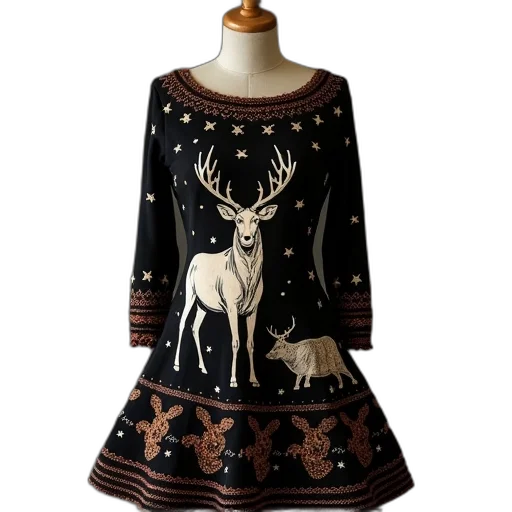 dress, black, christmas, reindeer transparent PNG cut-out