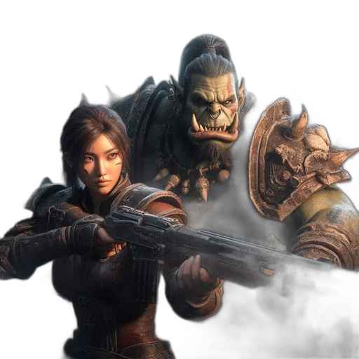 concept art, fantasy art, two, characters transparent PNG cut-out
