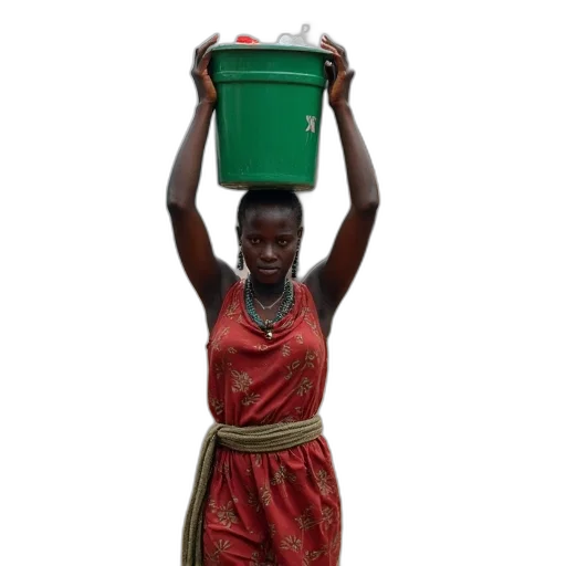 woman, carrying, water, bucket transparent PNG cut-out