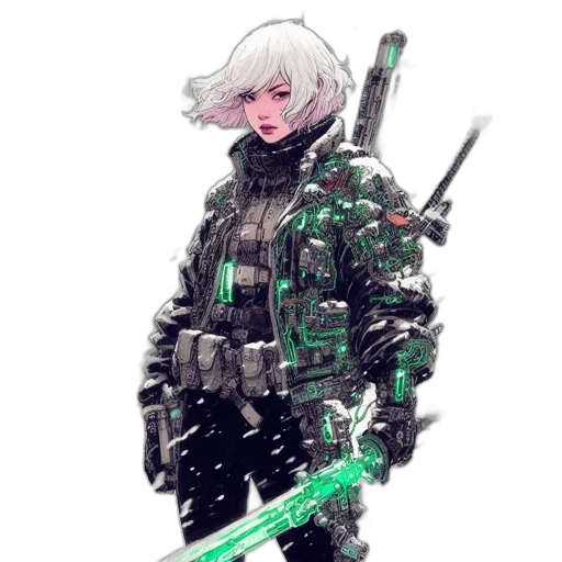 weapon, jacket, staff, robot transparent PNG cut-out