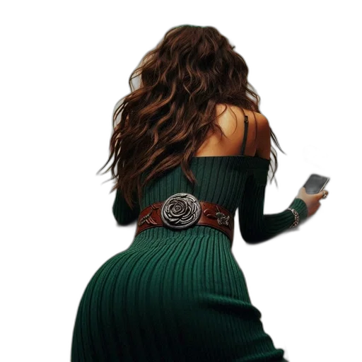 dress, hair, jewelry, staff transparent PNG cut-out