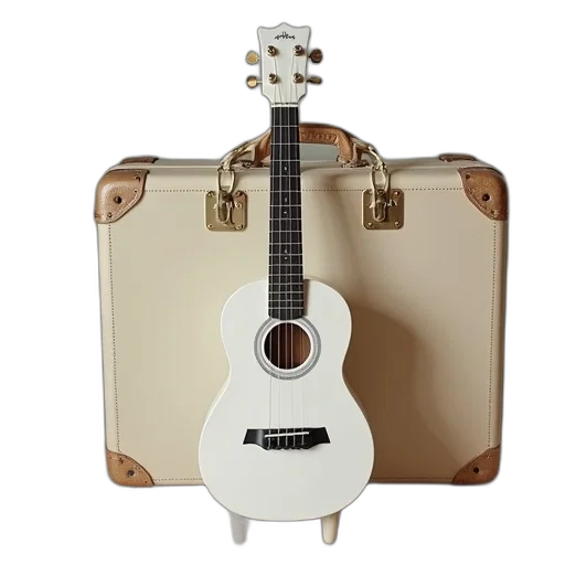 white, ukulea, luggage transparent PNG cut-out