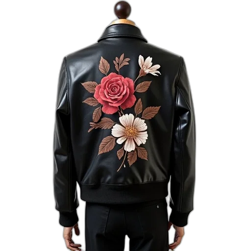 jacket, flower, black, leather transparent PNG cut-out