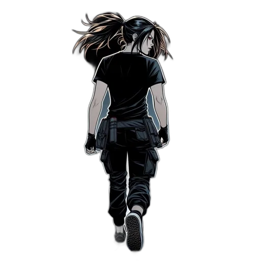 hair, jacket, creature, weapon transparent PNG cut-out