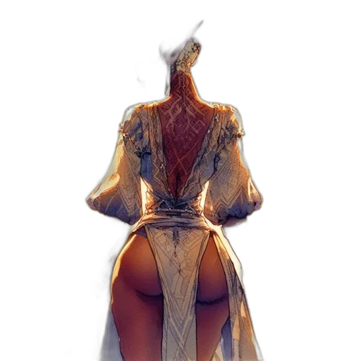 dress, jacket, dragon, staff transparent PNG cut-out