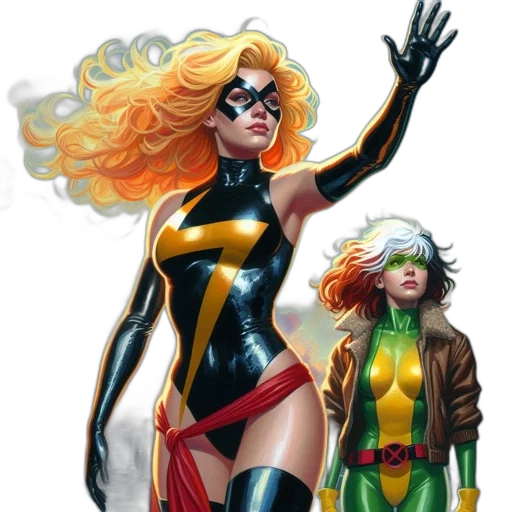 comic book art, concept art, two, female transparent PNG cut-out