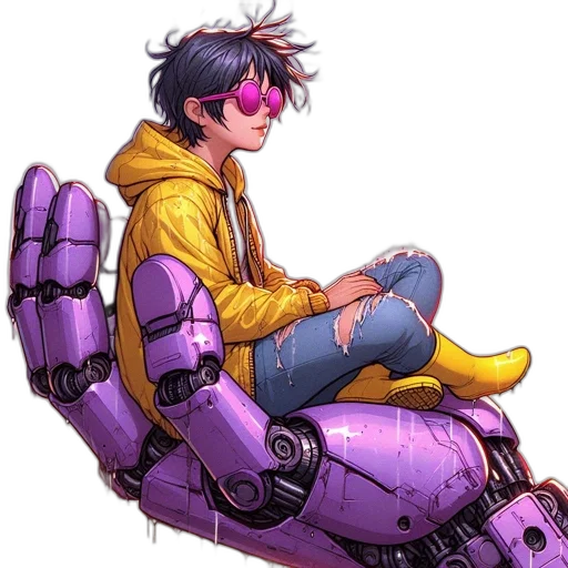 robot, jacket, weapon, cyberpunk transparent PNG cut-out