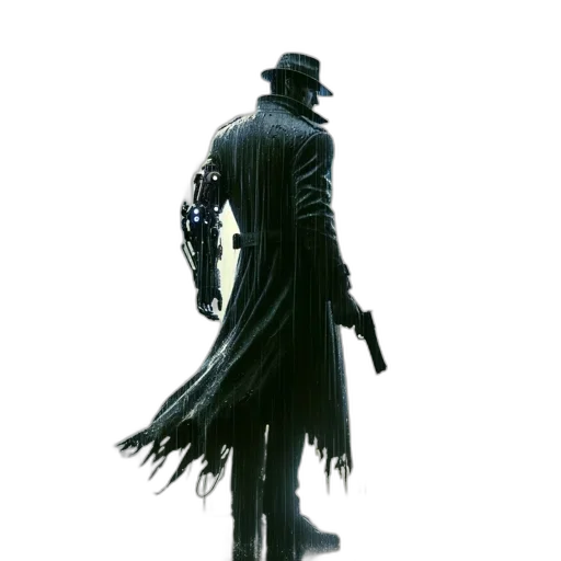 hat, jacket, staff, weapon transparent PNG cut-out