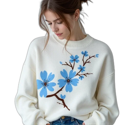 jacket, flower, photorealistic, blue transparent PNG cut-out