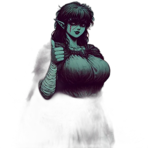 dress, face, creature, staff transparent PNG cut-out