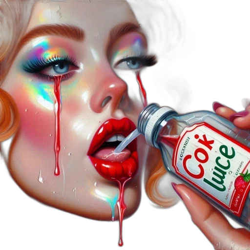 bottle, food, photorealistic, vaporwave transparent PNG cut-out