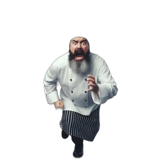 staff, food, hat, jacket transparent PNG cut-out