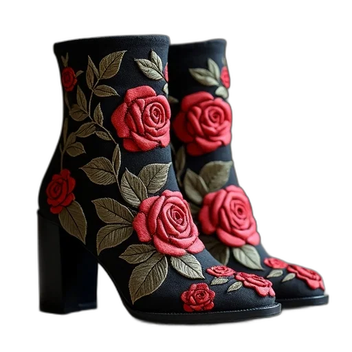 shoes, embroidered, rose, patched transparent PNG cut-out