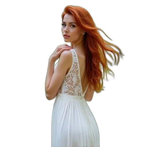 dress, hair, jewelry, staff transparent PNG cut-out