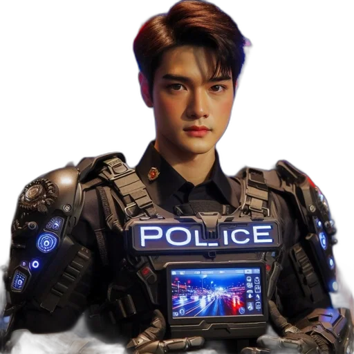 jacket, robot, weapon, face transparent PNG cut-out