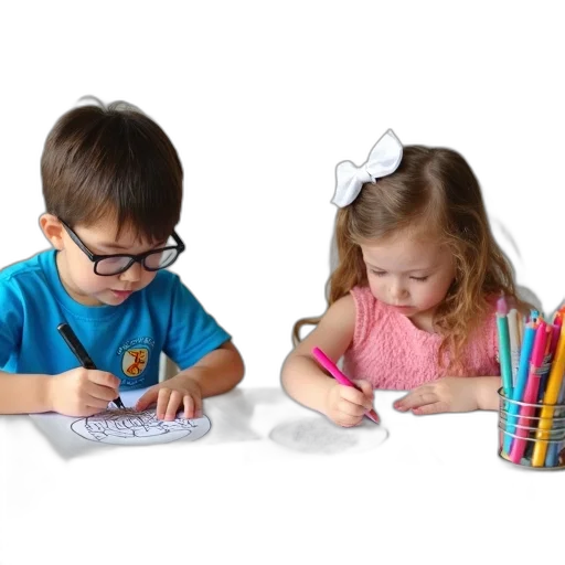 two, children, sitting, table transparent PNG cut-out