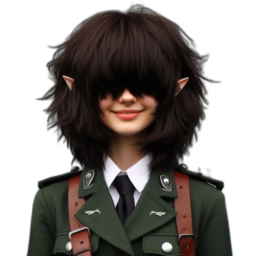 jacket, hair, face, staff transparent PNG cut-out