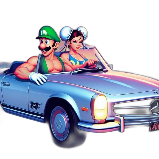 car, concept art, pixel art, vaporwave transparent PNG cut-out
