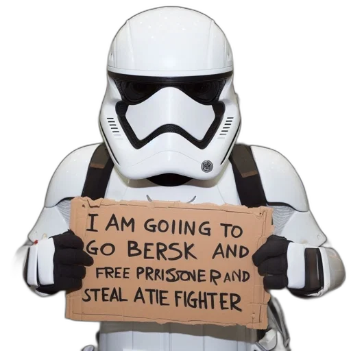 person, stormtrooper, costume, holds transparent PNG cut-out