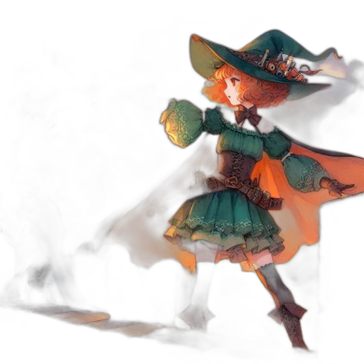 dress, staff, weapon, hat transparent PNG cut-out