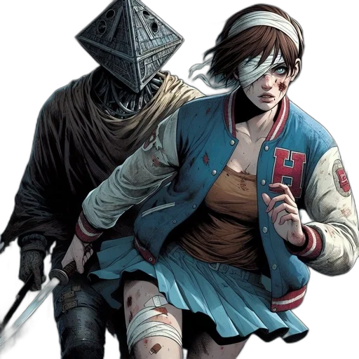 mask, sword, jacket, comic book art transparent PNG cut-out