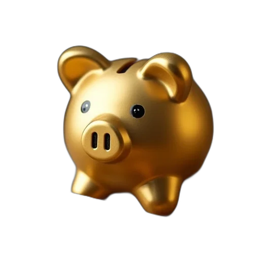 3d render, photorealistic, gold, piggy transparent PNG cut-out