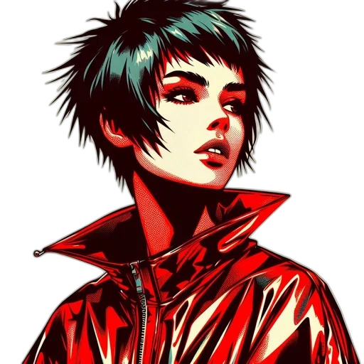 jacket, face, cyberpunk, comic book art transparent PNG cut-out