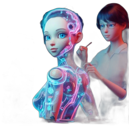 robot, concept art, cyberpunk, 3d render transparent PNG cut-out