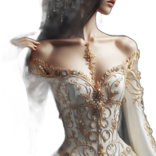 dress, crown, jewelry, fantasy art transparent PNG cut-out