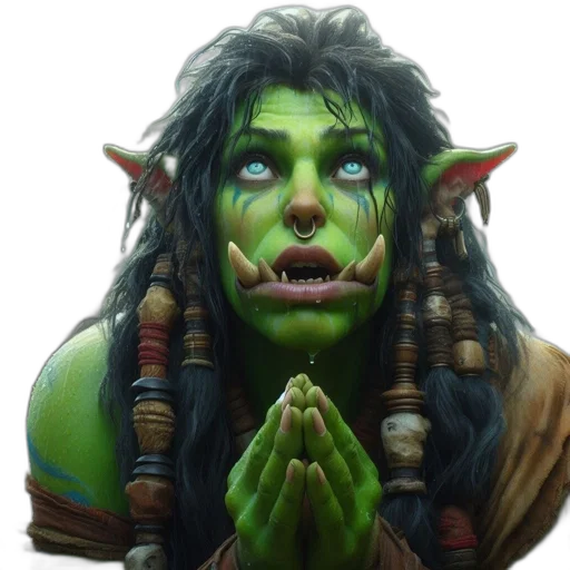 face, staff, creature, fantasy art transparent PNG cut-out
