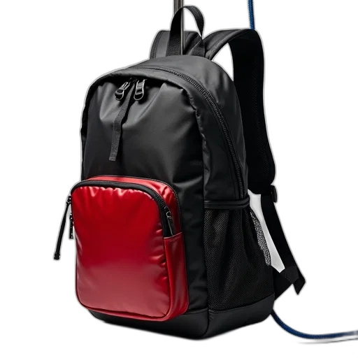 3d render, black, red, backpack transparent PNG cut-out