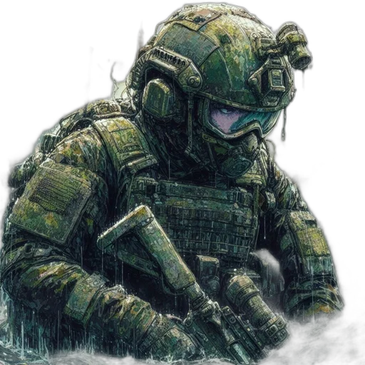 weapon, face, robot, jacket transparent PNG cut-out