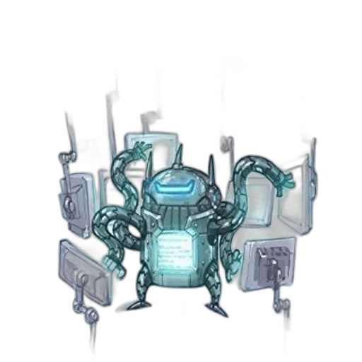 robot, weapon, staff, crown transparent PNG cut-out
