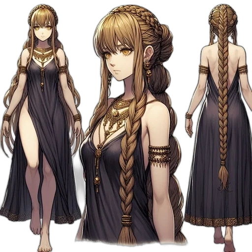 dress, hair, staff, jewelry transparent PNG cut-out