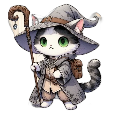 staff, hat, weapon, fantasy art transparent PNG cut-out