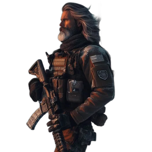 weapon, staff, jacket, face transparent PNG cut-out