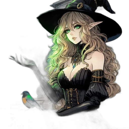 hat, staff, dress, fantasy art transparent PNG cut-out
