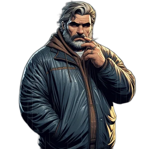 jacket, staff, comic book art, concept art transparent PNG cut-out