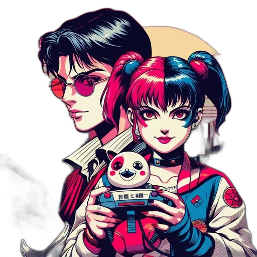 robot, cyberpunk, vaporwave, comic book art transparent PNG cut-out