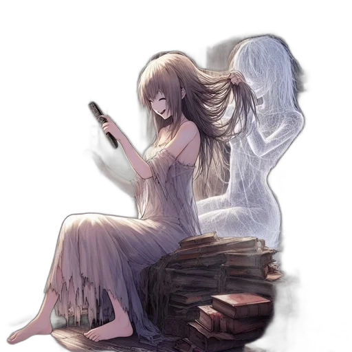 dress, staff, weapon, hair transparent PNG cut-out