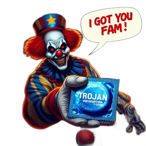 food, ominous-looking, clown, wields transparent PNG cut-out