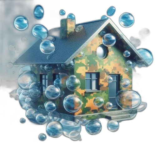 3d render, house, camouflaged, like transparent PNG cut-out