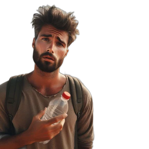 bottle, hair, jacket, face transparent PNG cut-out
