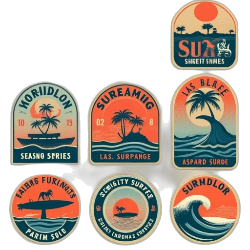 vintage, surfing, emblems, labels transparent PNG cut-out
