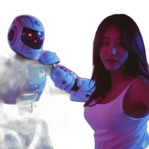 robot, vaporwave, concept art, 3d render transparent PNG cut-out