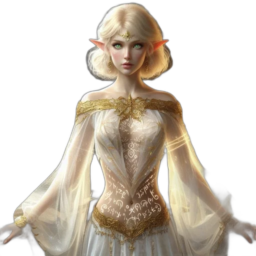 dress, staff, crown, fantasy art transparent PNG cut-out