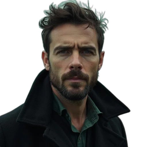 jacket, face, hair, staff transparent PNG cut-out