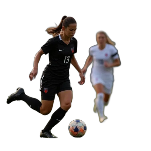 female, soccer, player, black transparent PNG cut-out