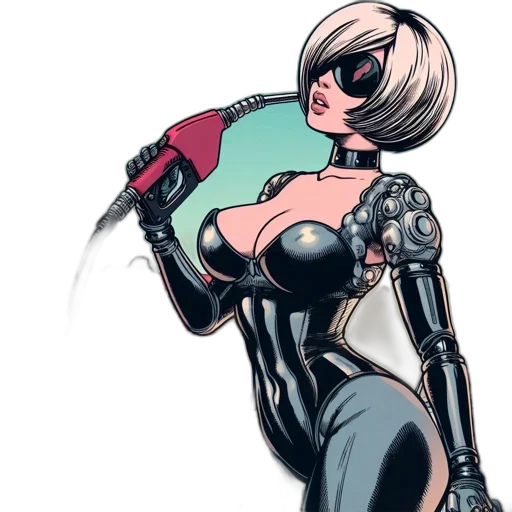 robot, jacket, weapon, comic book art transparent PNG cut-out