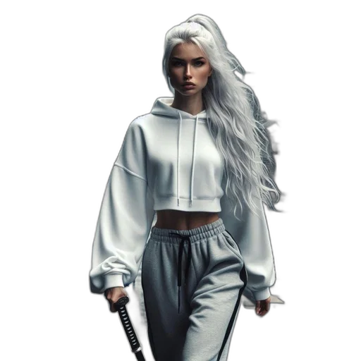 jacket, staff, sword, hair transparent PNG cut-out